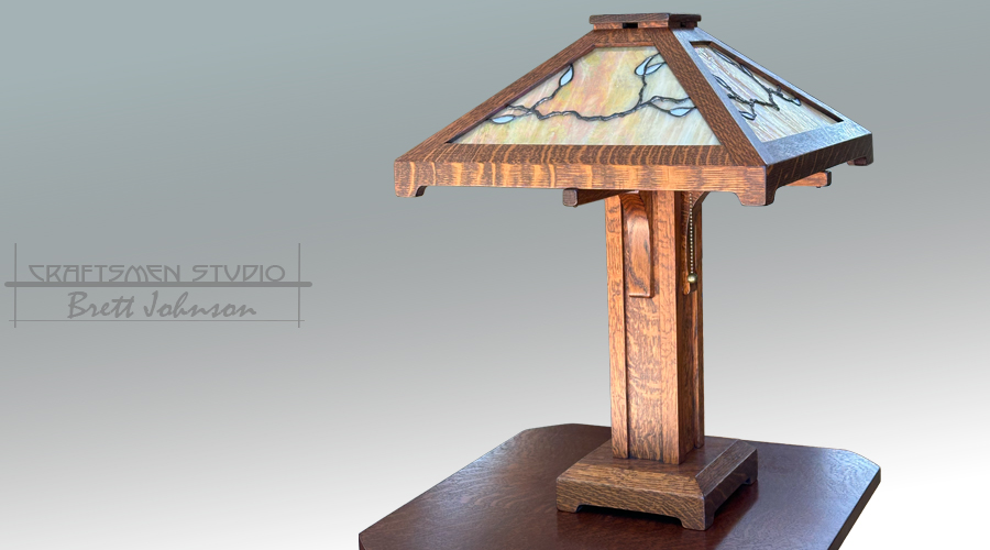 Handcrafted Arts and Crafts floor lamp in quarter-sawn oak